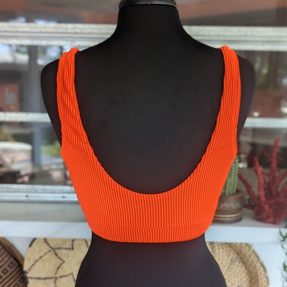 Hollister Swim XL Ribbed Scoop Neon Orange Bikini Top Bright Vacation Vibes - Picture 4 of 12
